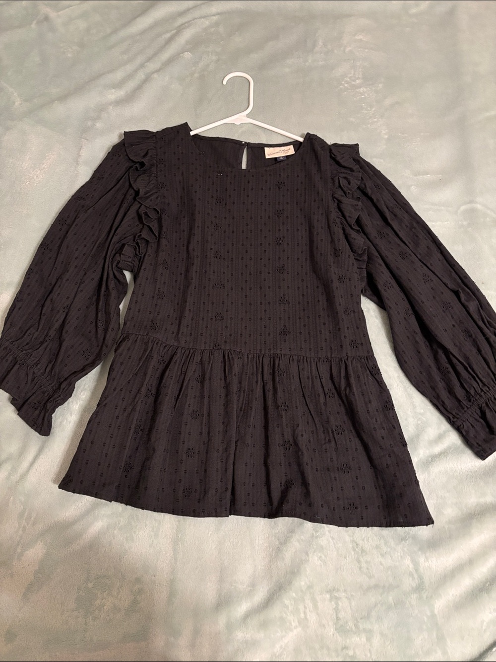 Universal Thread Black Eyelet Ruffle Peplum Top - Picture 4 of 5